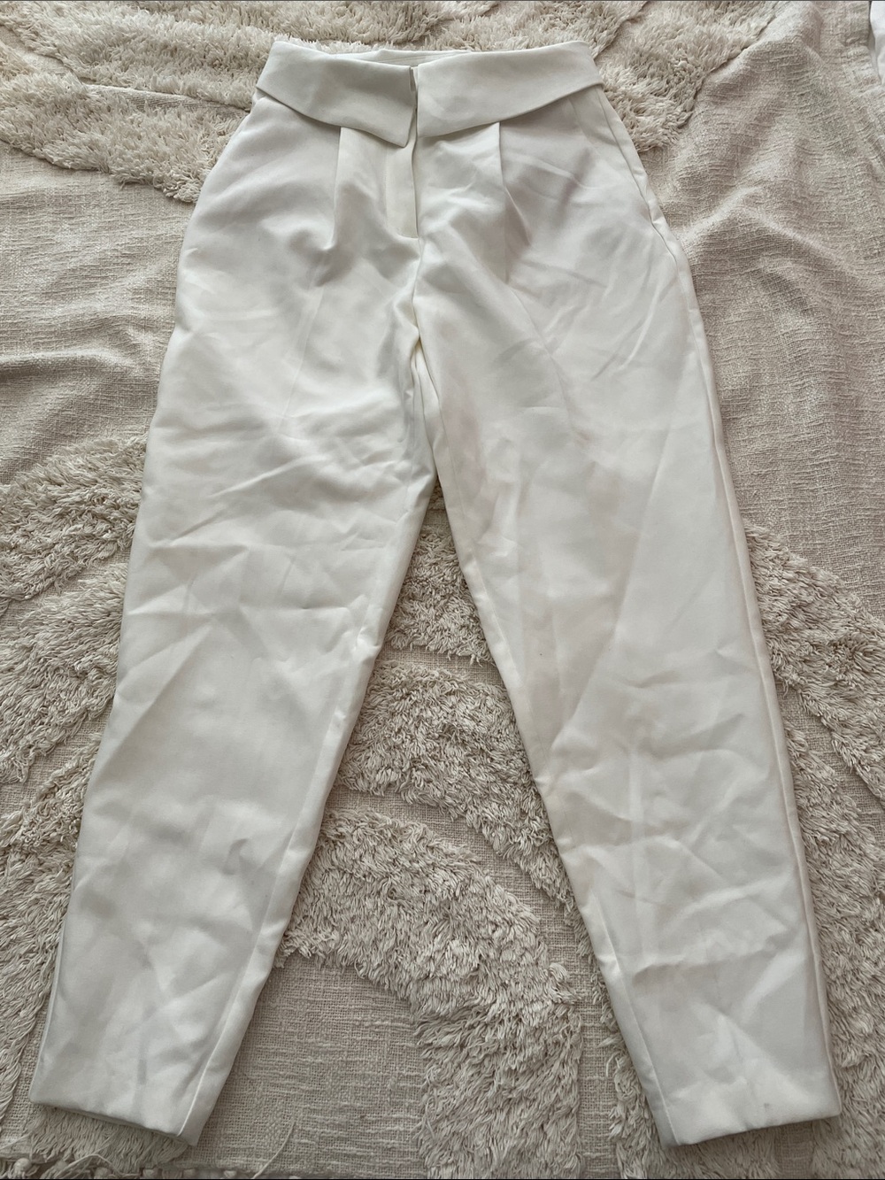 Zara Cream High-Waist Tapered Dress Pants